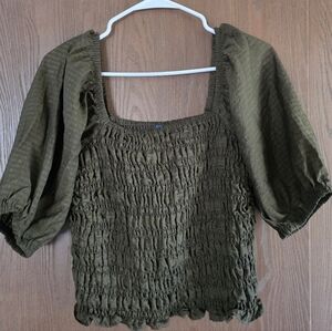 Old Navy Olive Smocked Blouse